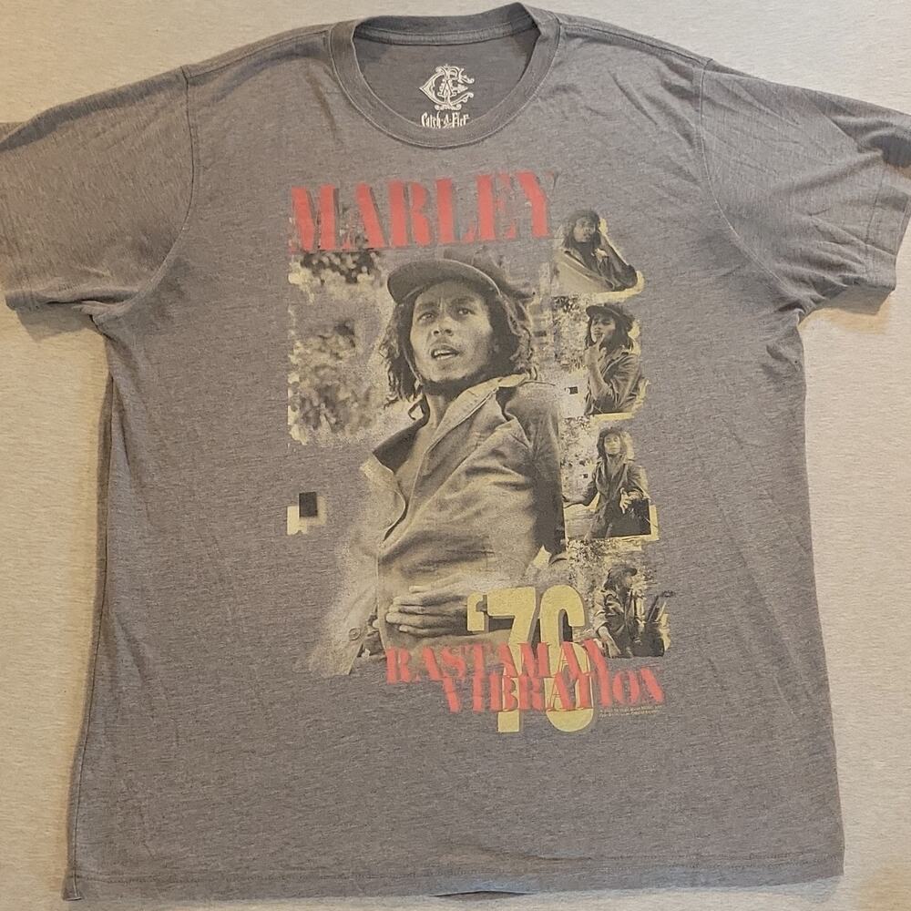 Vintage Bob Marley Catch A Fire Rastaman Vibration ’76 Graphic T-Shirt 2XL Gray